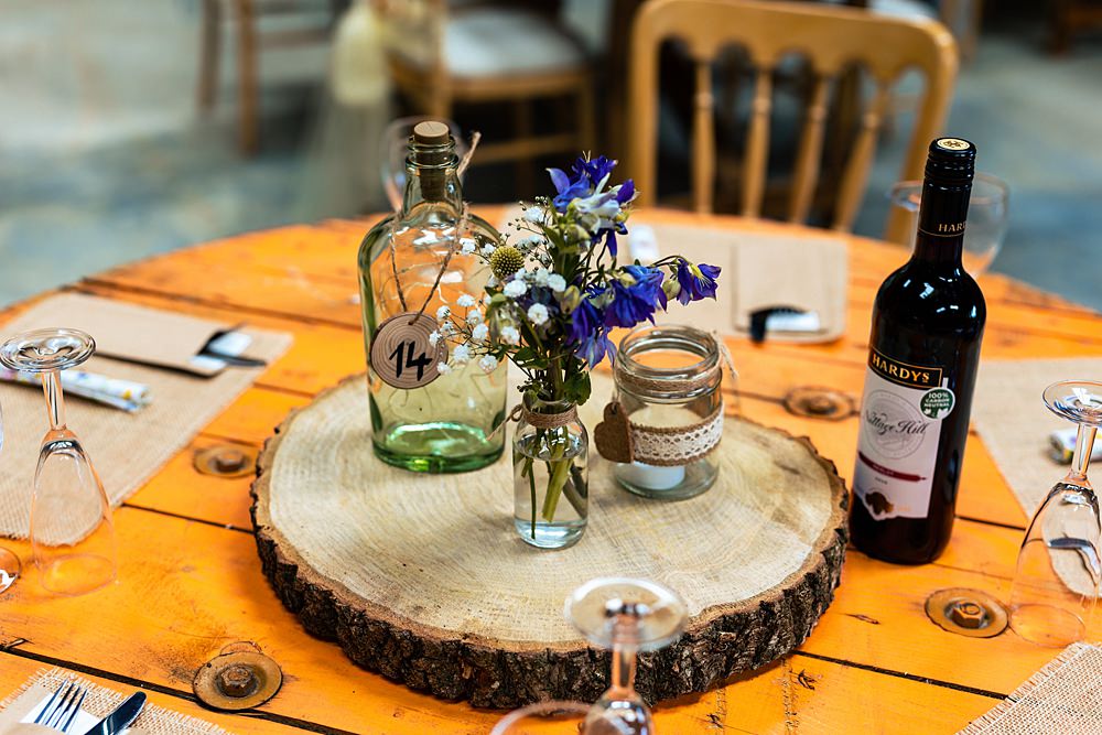 Centrepiece Decor Flowers Jar Candle Bottle Lights Rushmere Farm Workshops Wedding Jason Williams Photography