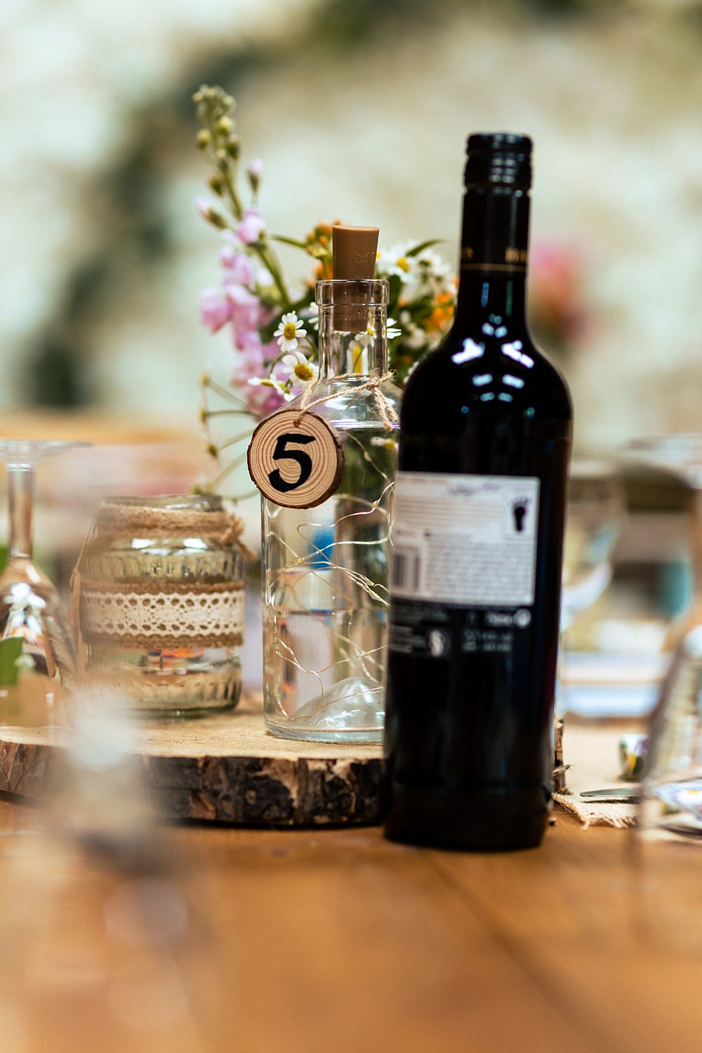 Centrepiece Decor Flowers Jar Candle Bottle Lights Rushmere Farm Workshops Wedding Jason Williams Photography