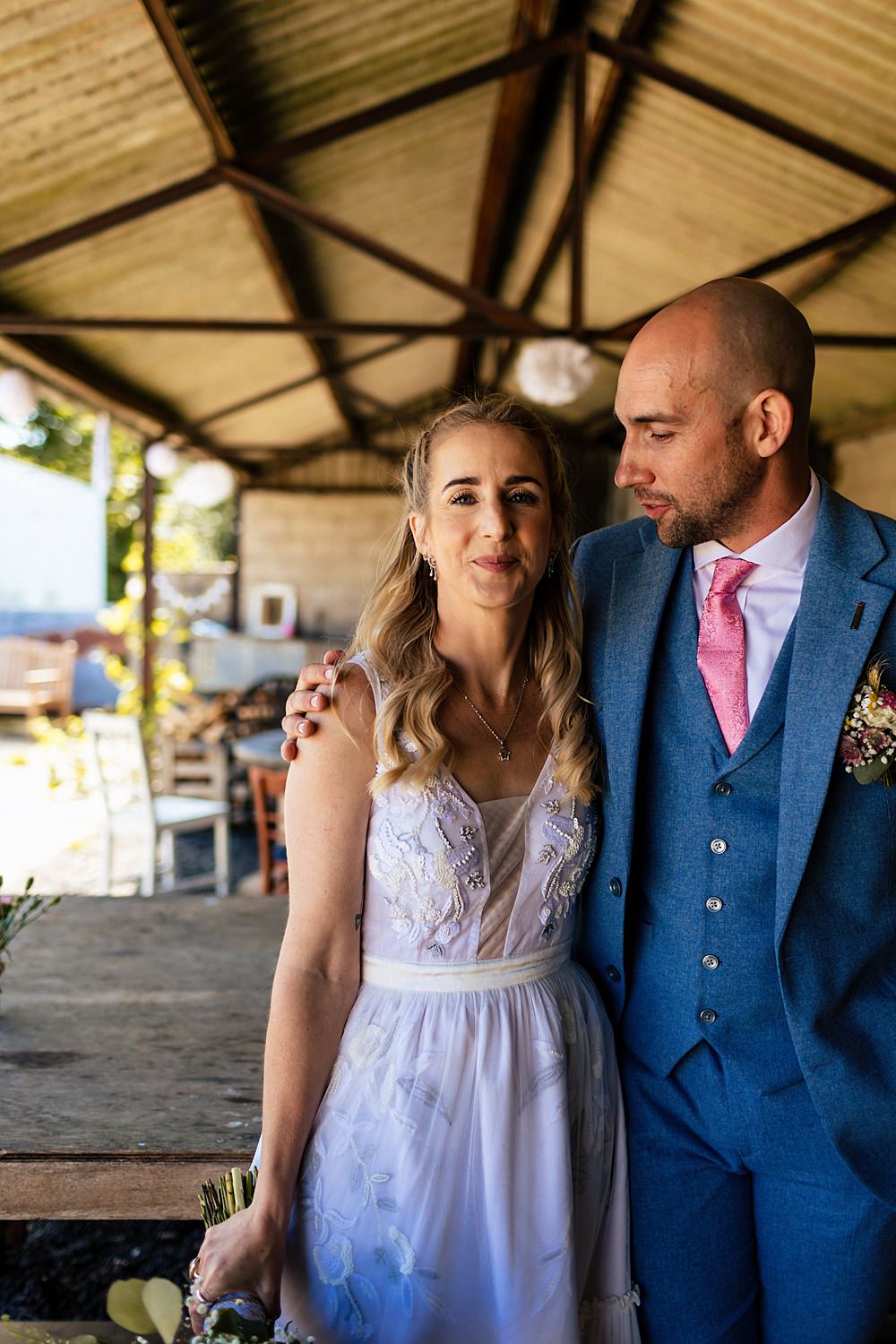 Groom Blue Suit Pink Tie Rushmere Farm Workshops Wedding Jason Williams Photography