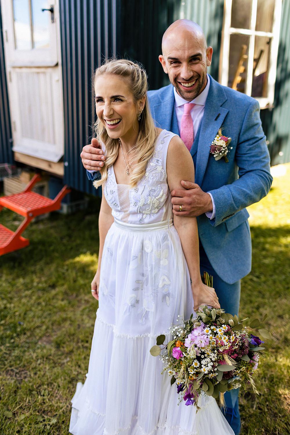 Dress Gown Bride Bridal Retro 70s Floral Maxi Rushmere Farm Workshops Wedding Jason Williams Photography