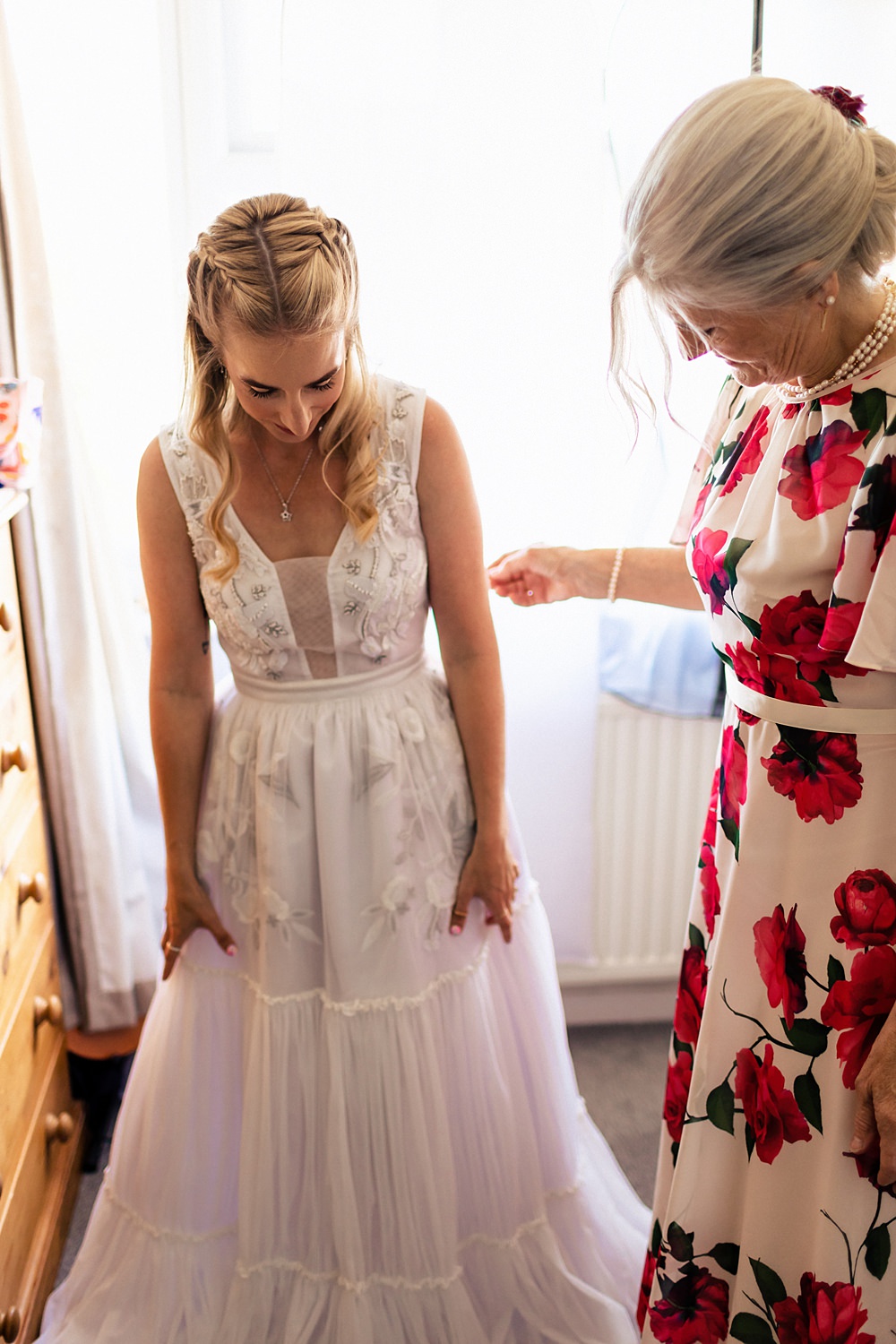 Dress Gown Bride Bridal Retro 70s Floral Maxi Rushmere Farm Workshops Wedding Jason Williams Photography