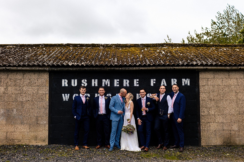 Groom Groomsmen Blue Navy Suits Pink Ties Rushmere Farm Workshops Wedding Jason Williams Photography