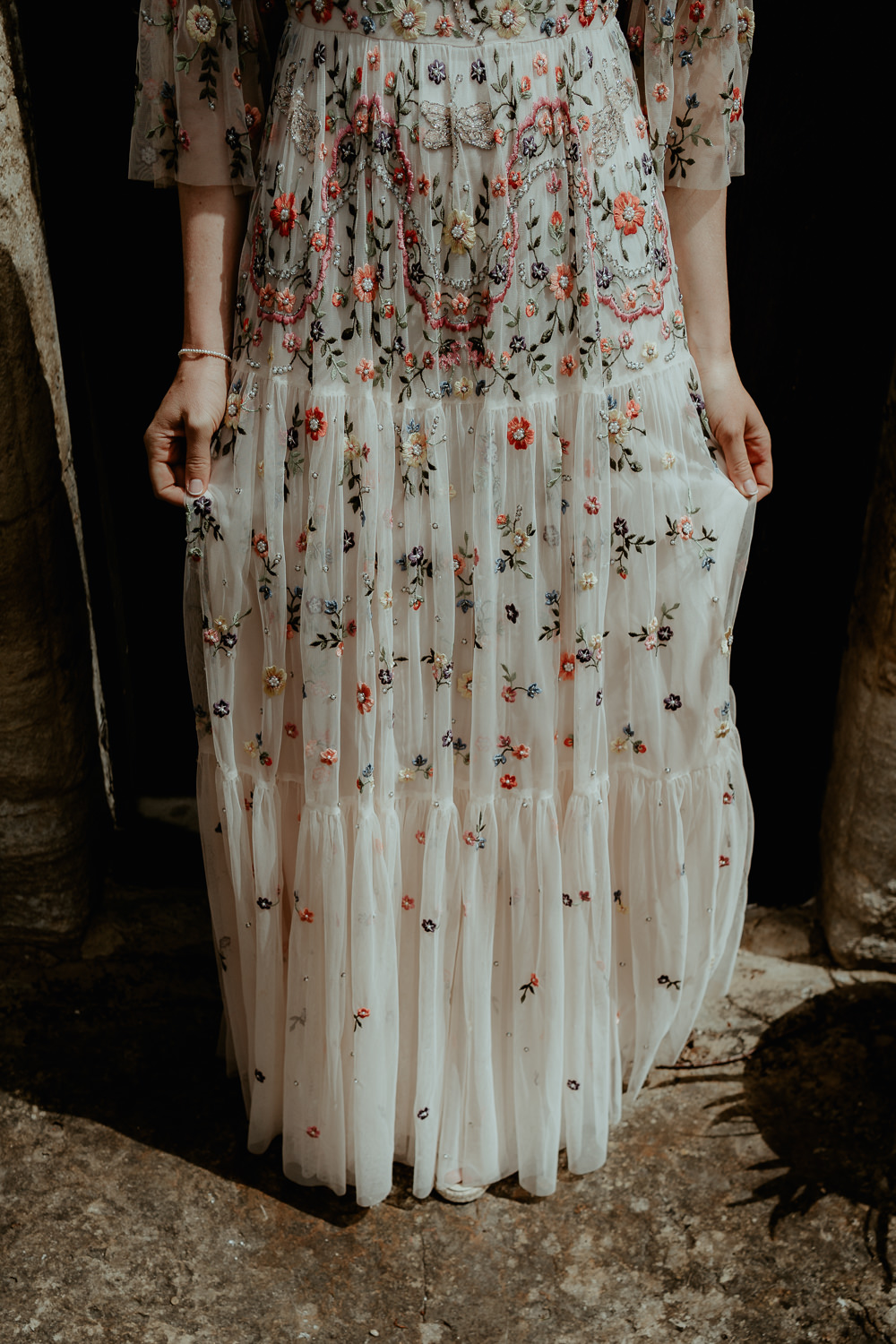 Dress Gown Bride Bridal Embroidered Floral Needle & Thread Sri Lankan English Wedding Patrick Partridge Photography