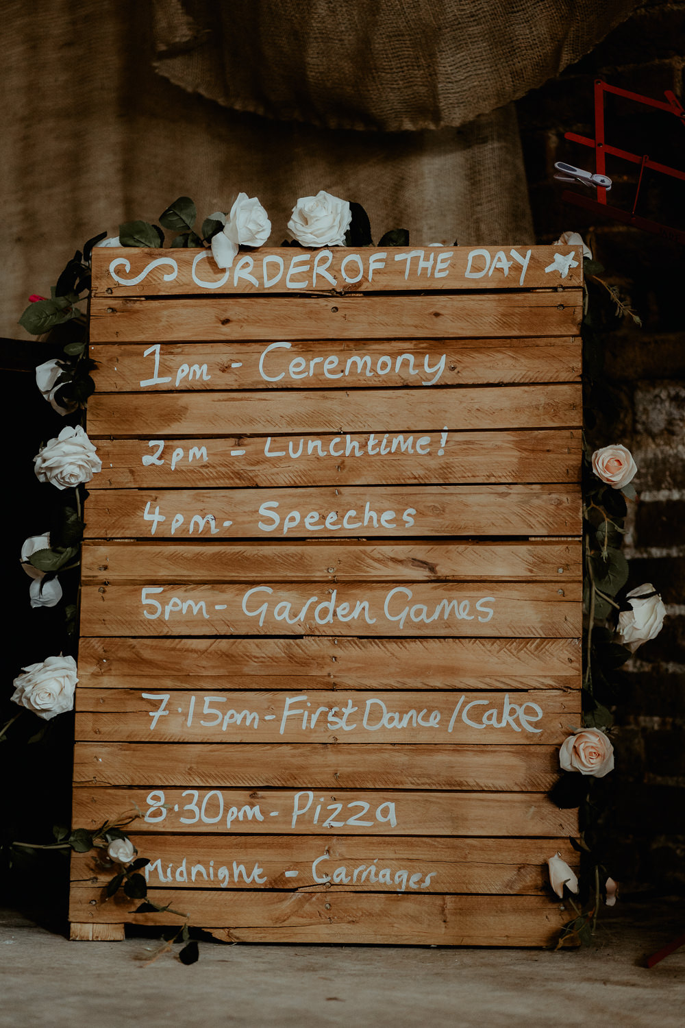 Wooden Pallet Order of Day Sign Sri Lankan English Wedding Patrick Partridge Photography
