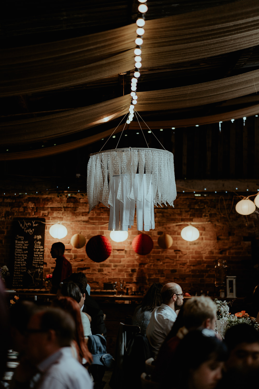 Barn Decor Drapes Garlands Pom Poms Festoon Lights Sri Lankan English Wedding Patrick Partridge Photography