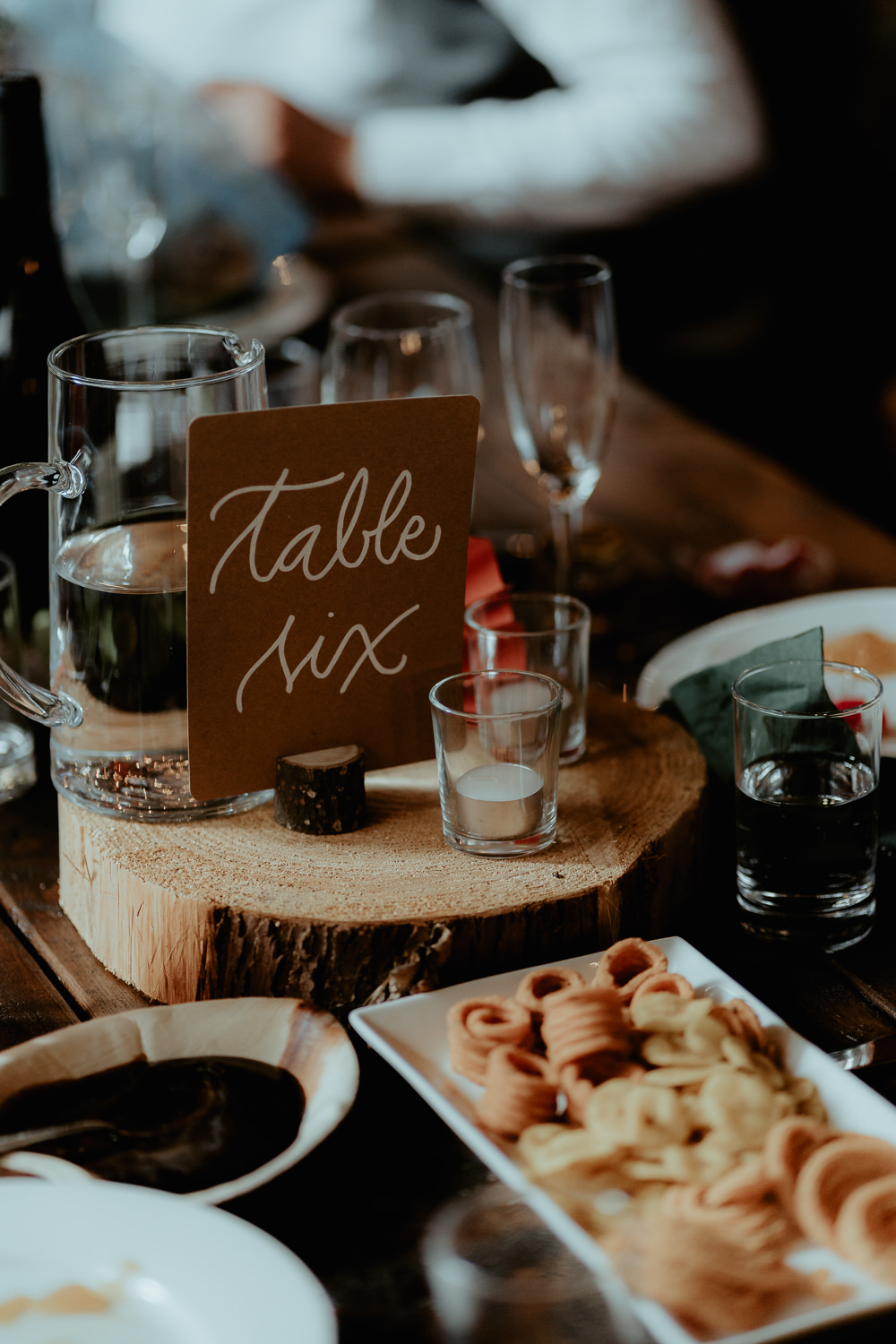 Centrepiece Log Slice Tea Lights Candles Sri Lankan English Wedding Patrick Partridge Photography
