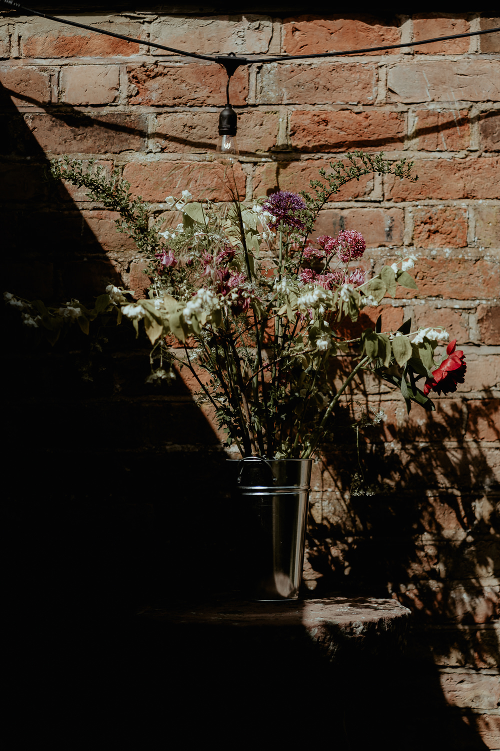 Metal Bucket Reception Flowers Sri Lankan English Wedding Patrick Partridge Photography