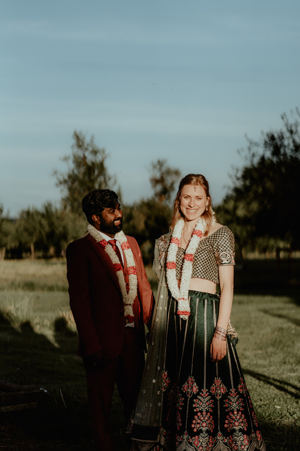 Bride Green Lehenga Outfit Groom Burgundy Suit Sri Lankan English Wedding Patrick Partridge Photography