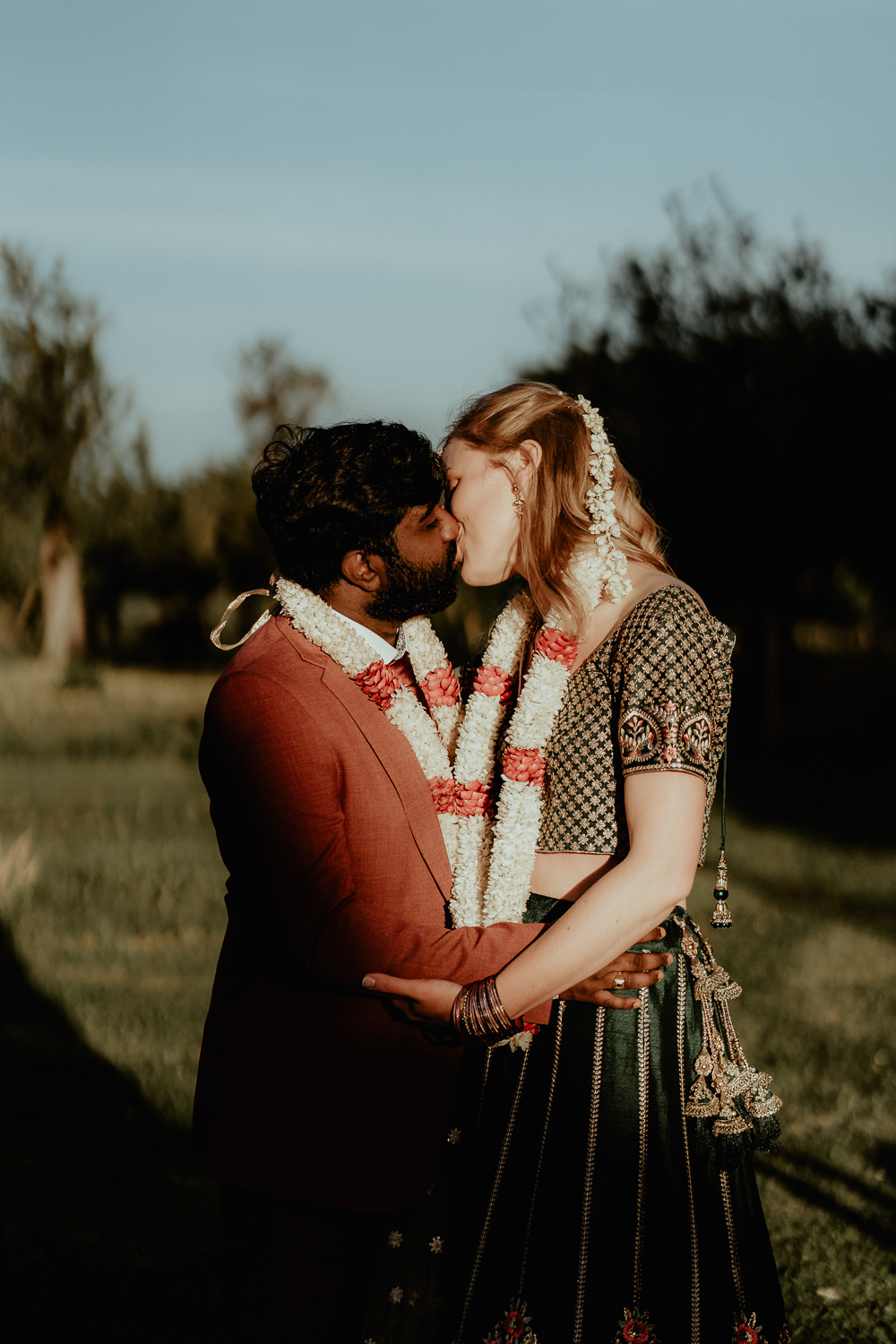 Bride Green Lehenga Outfit Groom Burgundy Suit Sri Lankan English Wedding Patrick Partridge Photography