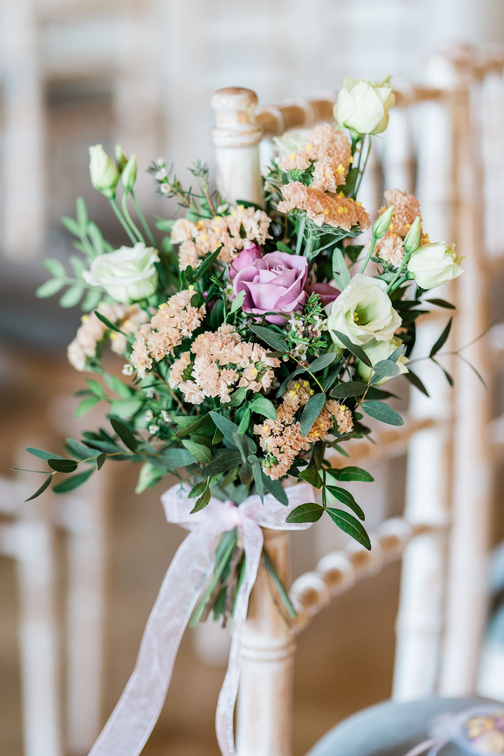 Ceremony Aisle Chair Flowers Pink ORange West Suffolk Barn Wedding Gemma Giorgio Photography