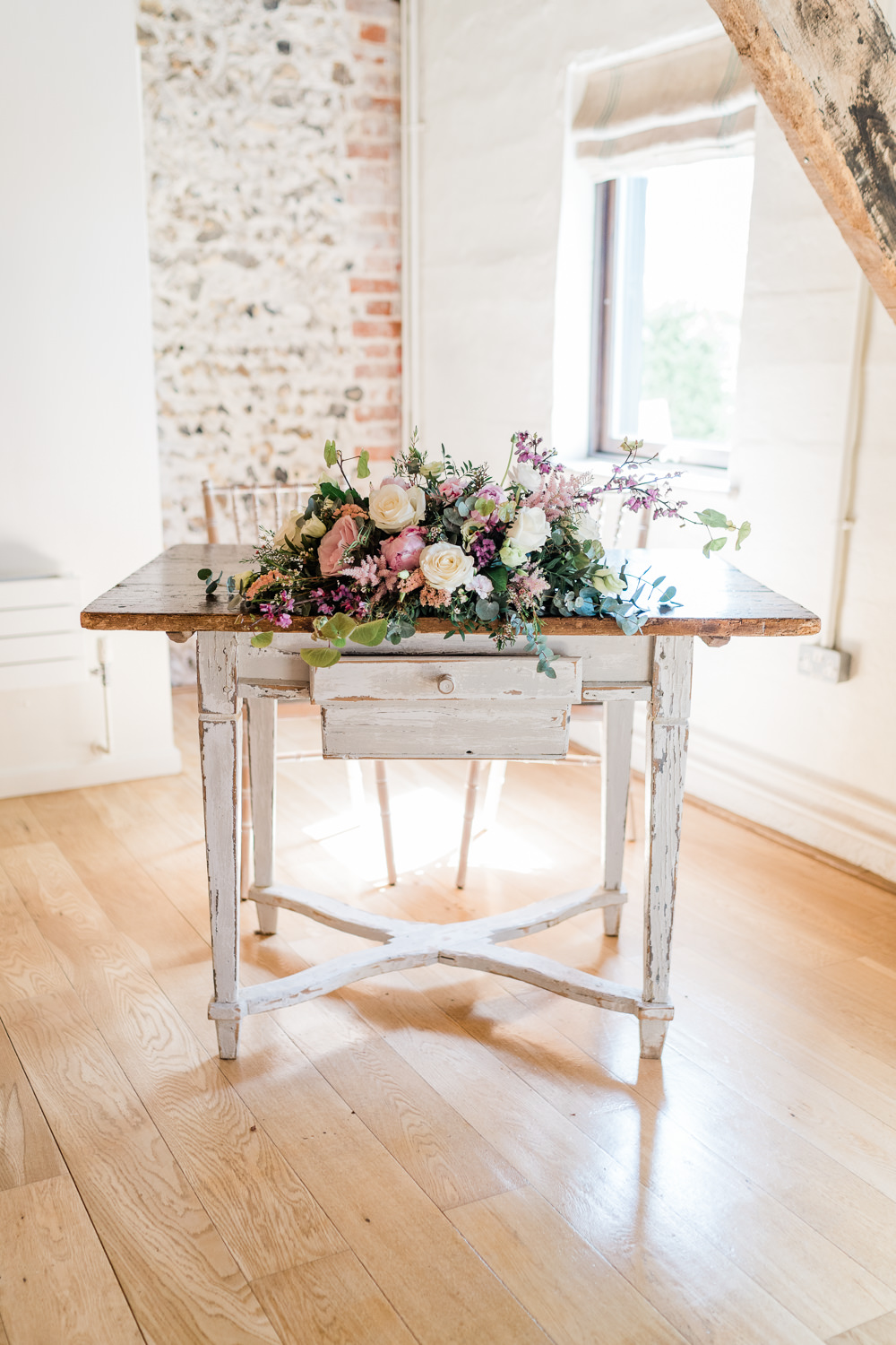 Ceremony Table Flowers West Suffolk Barn Wedding Gemma Giorgio Photography