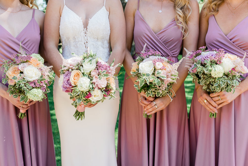 Bridesmaid Bride Bouquet Flowers Pink Peach White West Suffolk Barn Wedding Gemma Giorgio Photography