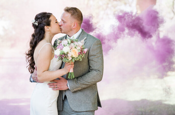 Pink Smoke Flare West Suffolk Barn Wedding Gemma Giorgio Photography