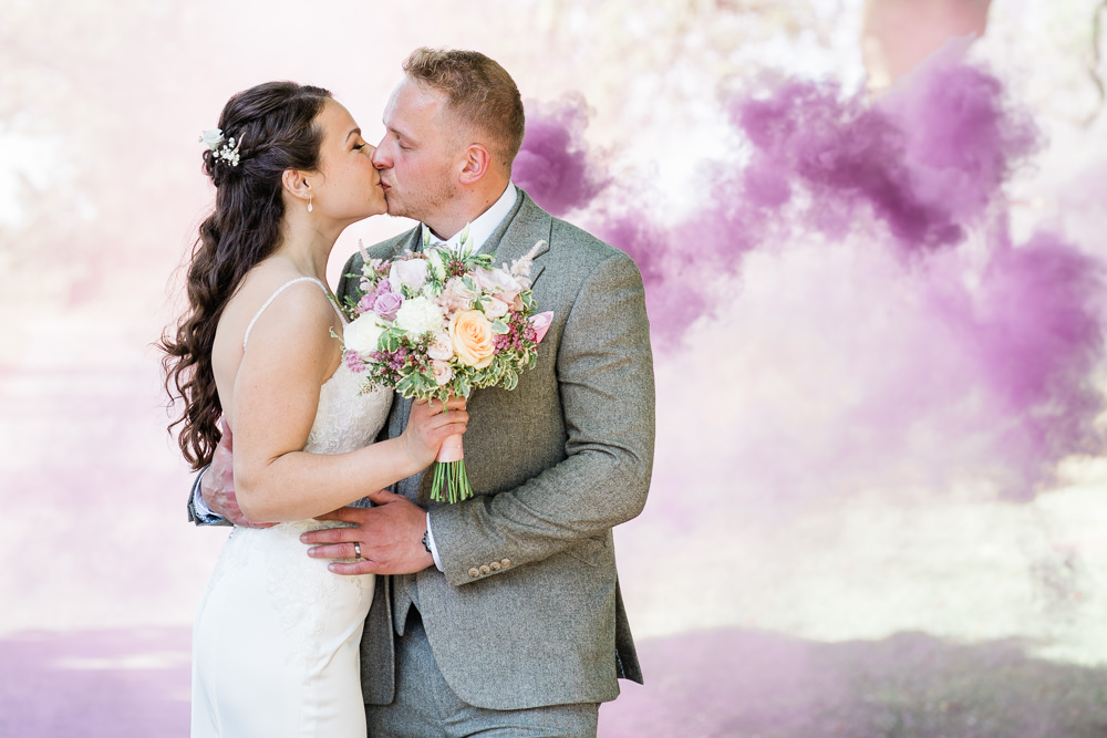 Pink Smoke Flare West Suffolk Barn Wedding Gemma Giorgio Photography