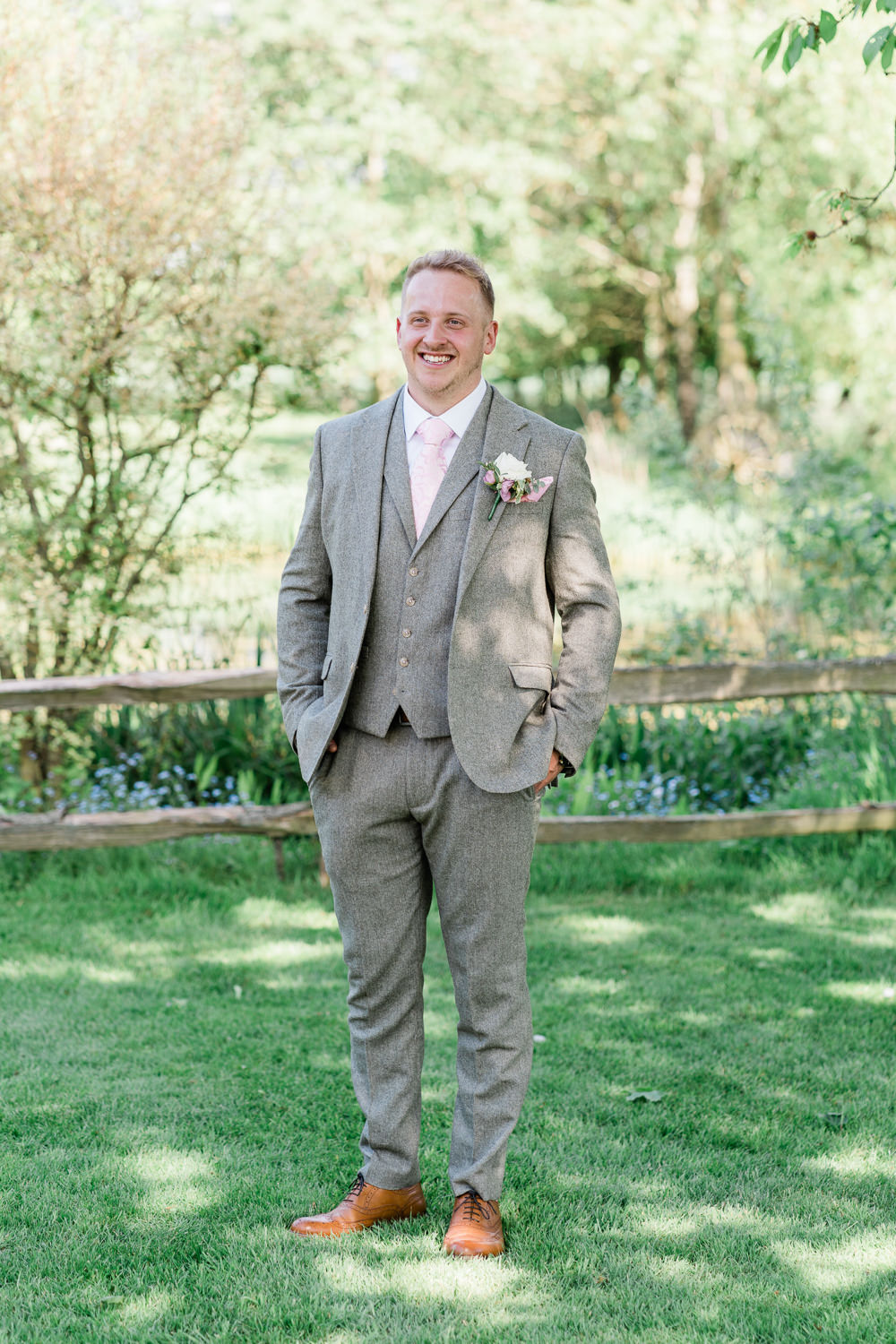 Groom Grey Suit Pink Tie West Suffolk Barn Wedding Gemma Giorgio Photography