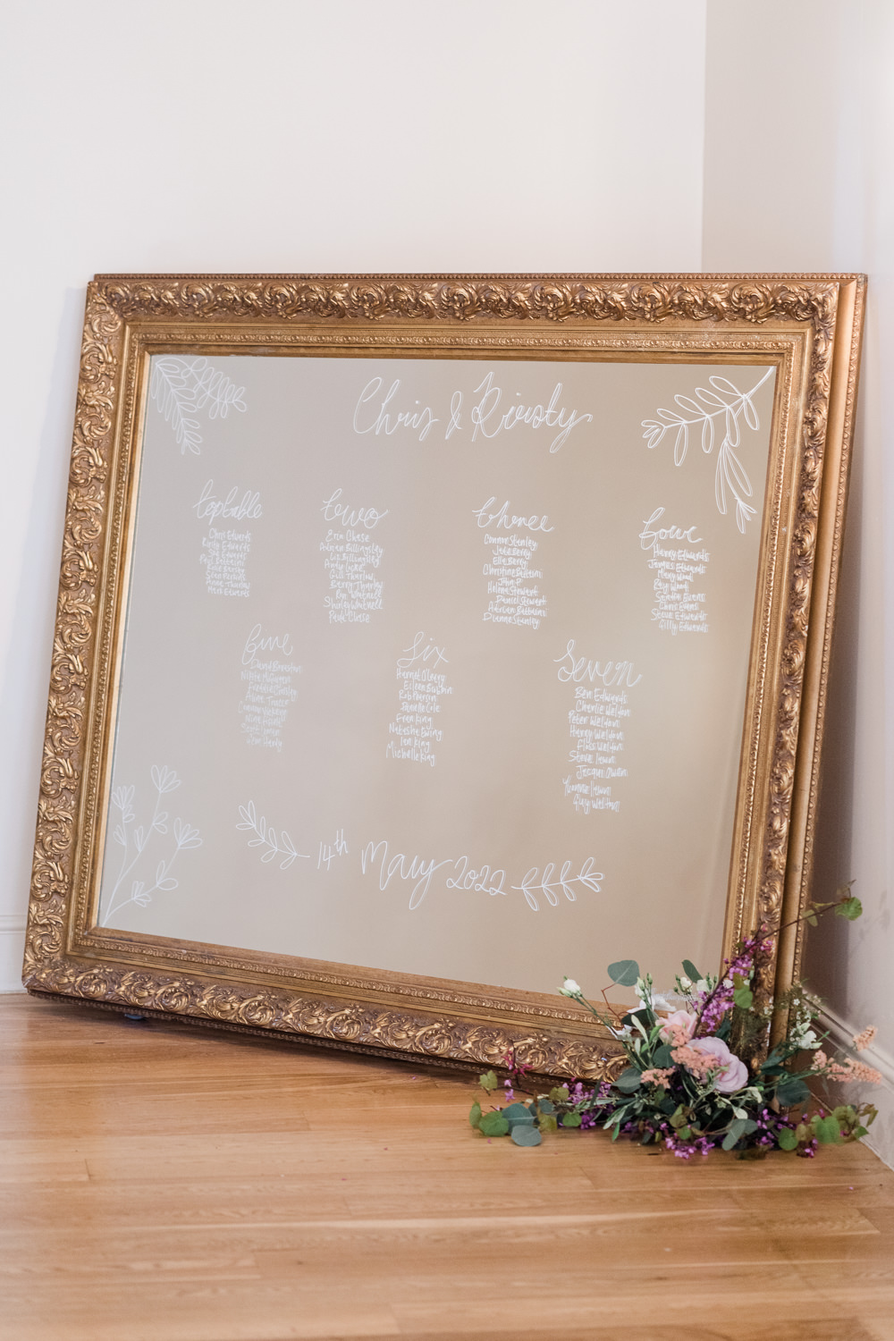 Gold Frame Mirror Table Plan West Suffolk Barn Wedding Gemma Giorgio Photography
