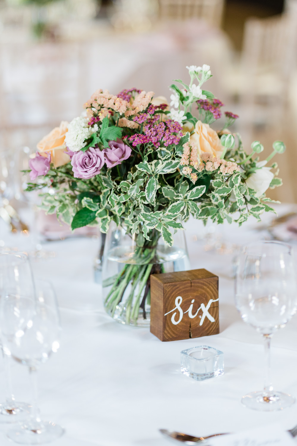 Centrepiece Table Flowers Pink Orange West Suffolk Barn Wedding Gemma Giorgio Photography