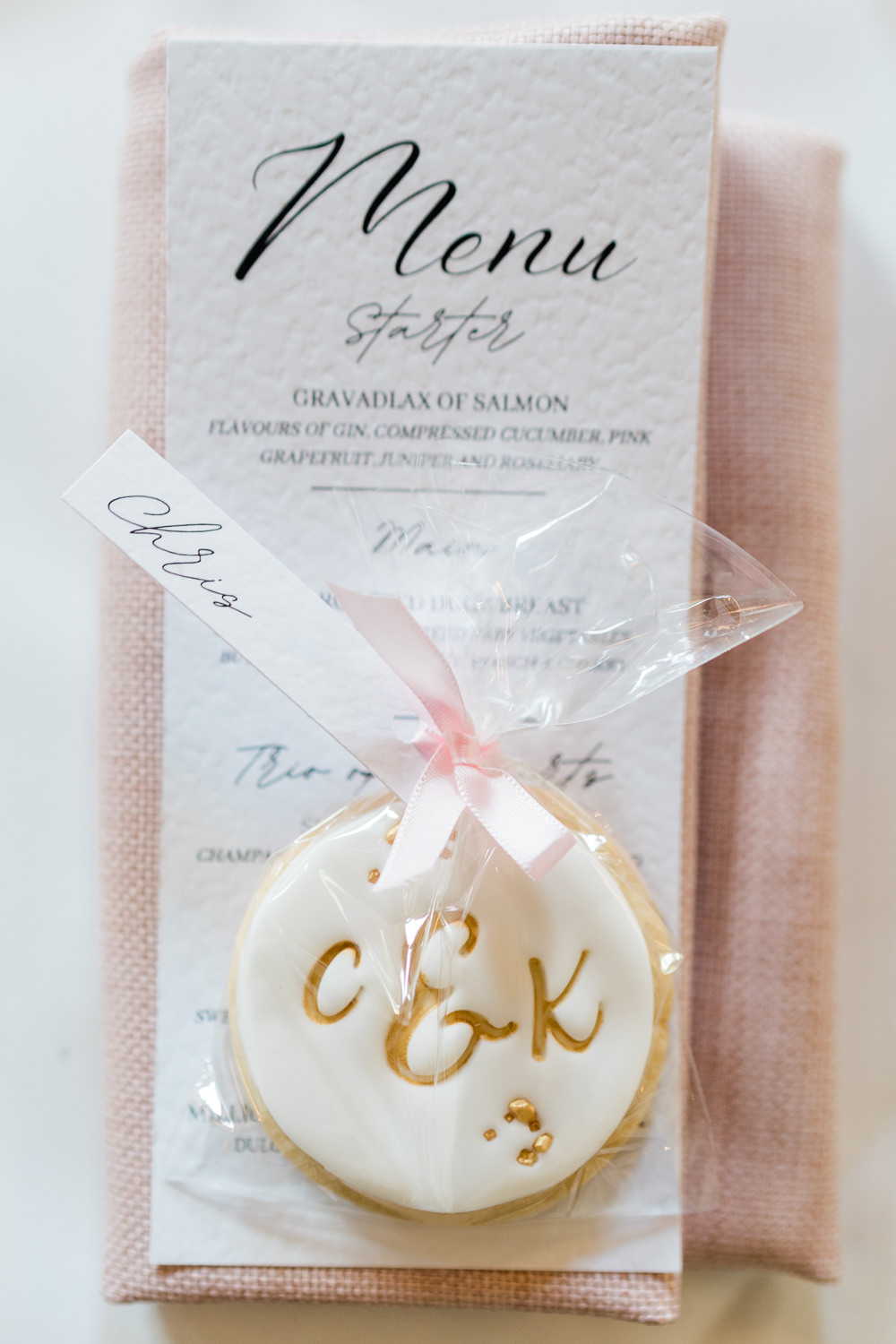 Personalised Monograme Biscuit Favour West Suffolk Barn Wedding Gemma Giorgio Photography