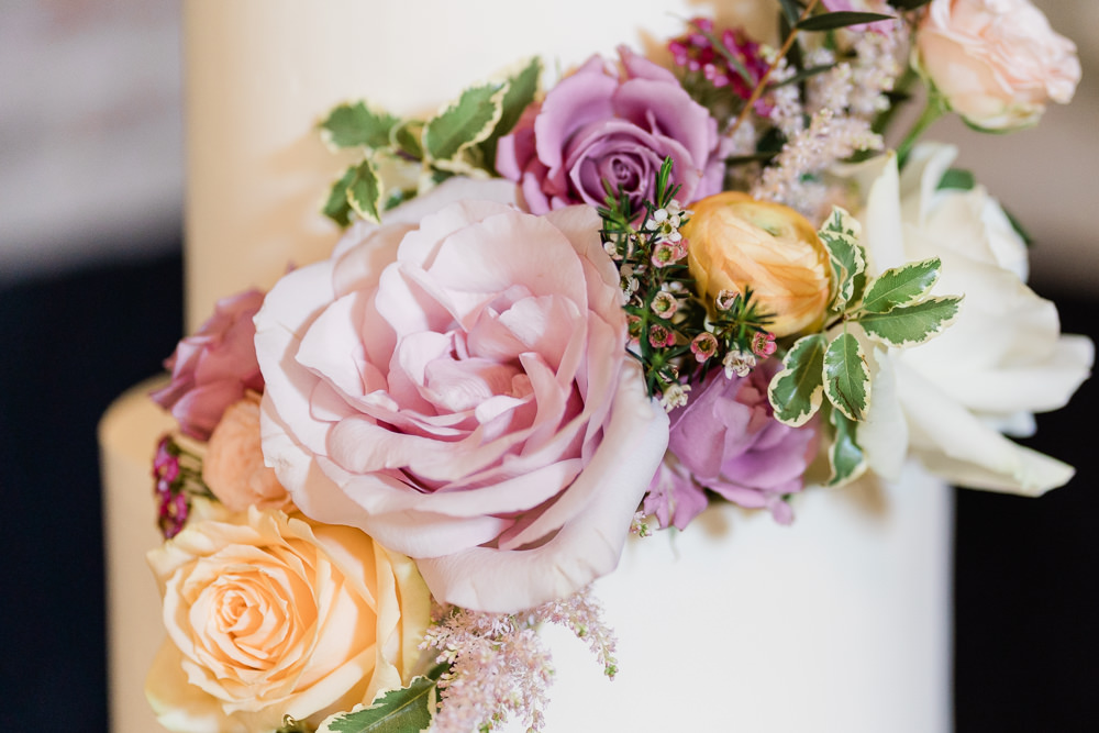 Cake Pink Orange Flowers West Suffolk Barn Wedding Gemma Giorgio Photography