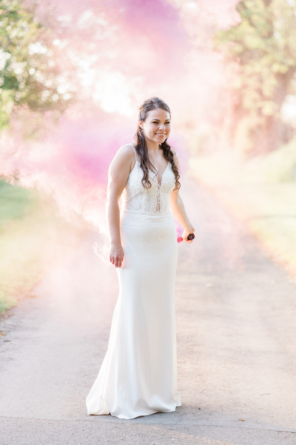 Dress Gown Bride Bridal Strappy Lace West Suffolk Barn Wedding Gemma Giorgio Photography