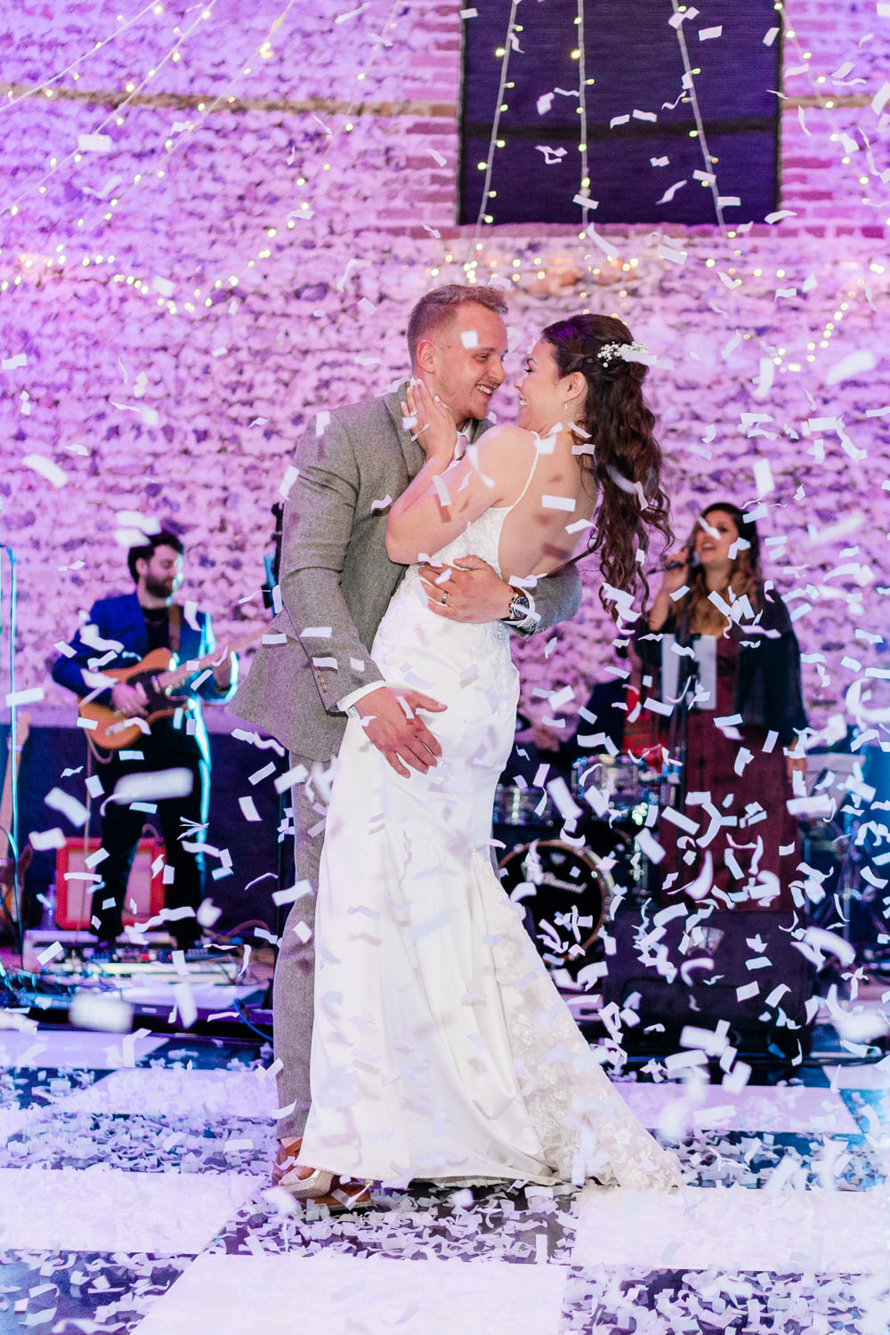Confetti Cannon Dancefloor West Suffolk Barn Wedding Gemma Giorgio Photography