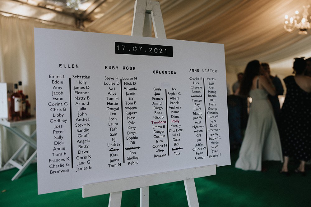 Modern Table Plan William Morris Gallery Wedding Matt Horan Photography