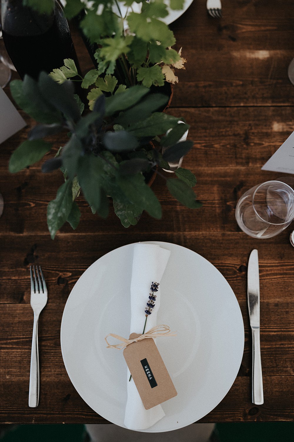 Place Setting Lavender Luggage Tag William Morris Gallery Wedding Matt Horan Photography