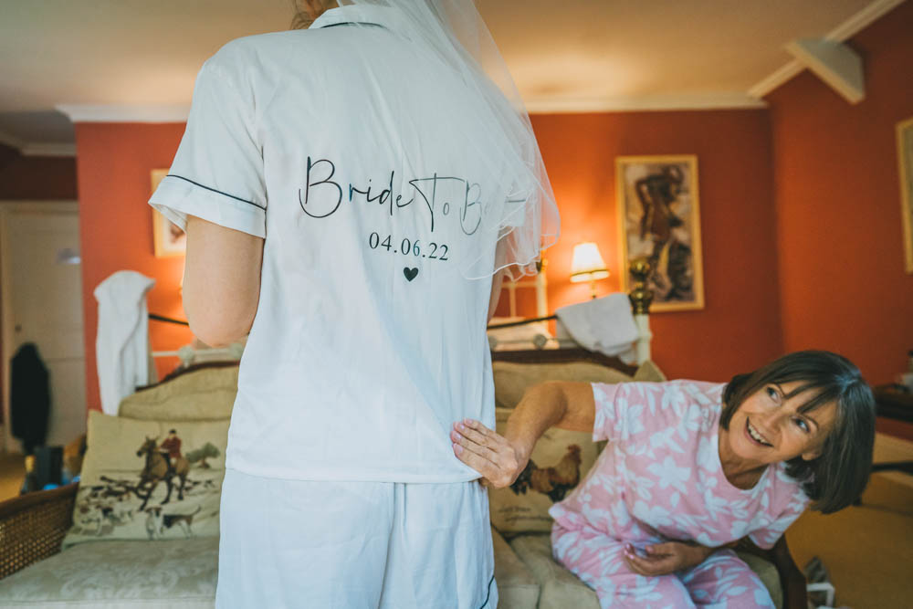 Bride PJs Personalised Yellow Pink Wedding Amy Jordison Photography