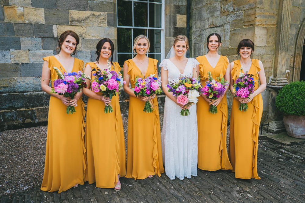 Long Bridesmaid Dresses Yellow Pink Wedding Amy Jordison Photography