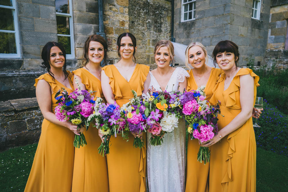 Long Bridesmaid Dresses Yellow Pink Wedding Amy Jordison Photography