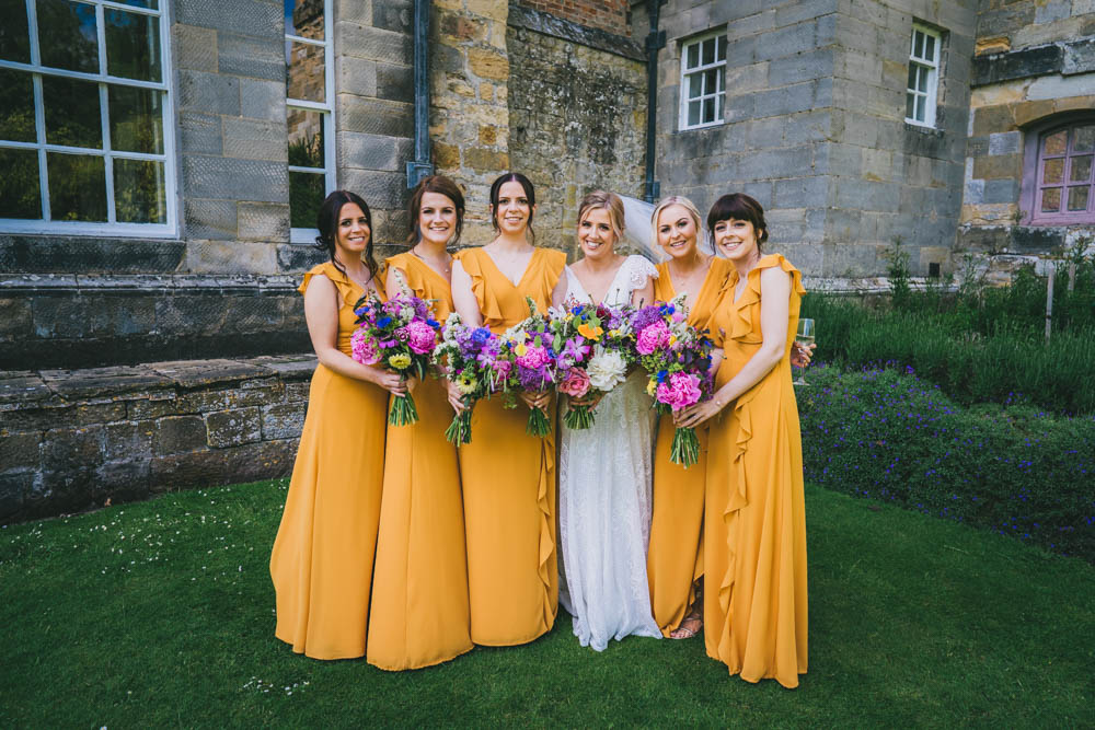 Long Bridesmaid Dresses Yellow Pink Wedding Amy Jordison Photography