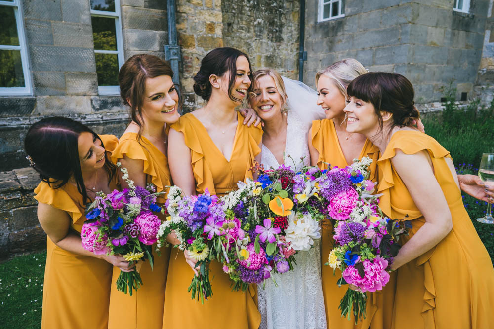Long Bridesmaid Dresses Yellow Pink Wedding Amy Jordison Photography