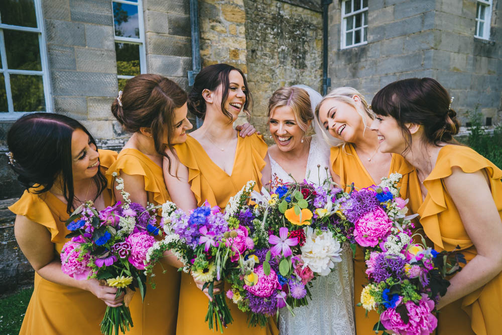 Long Bridesmaid Dresses Yellow Pink Wedding Amy Jordison Photography