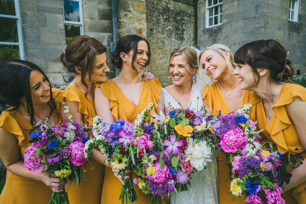 Bouquet Flowers Bride Bridal Bridesmaid Pink Peony Blue Yellow Pink Wedding Amy Jordison Photography