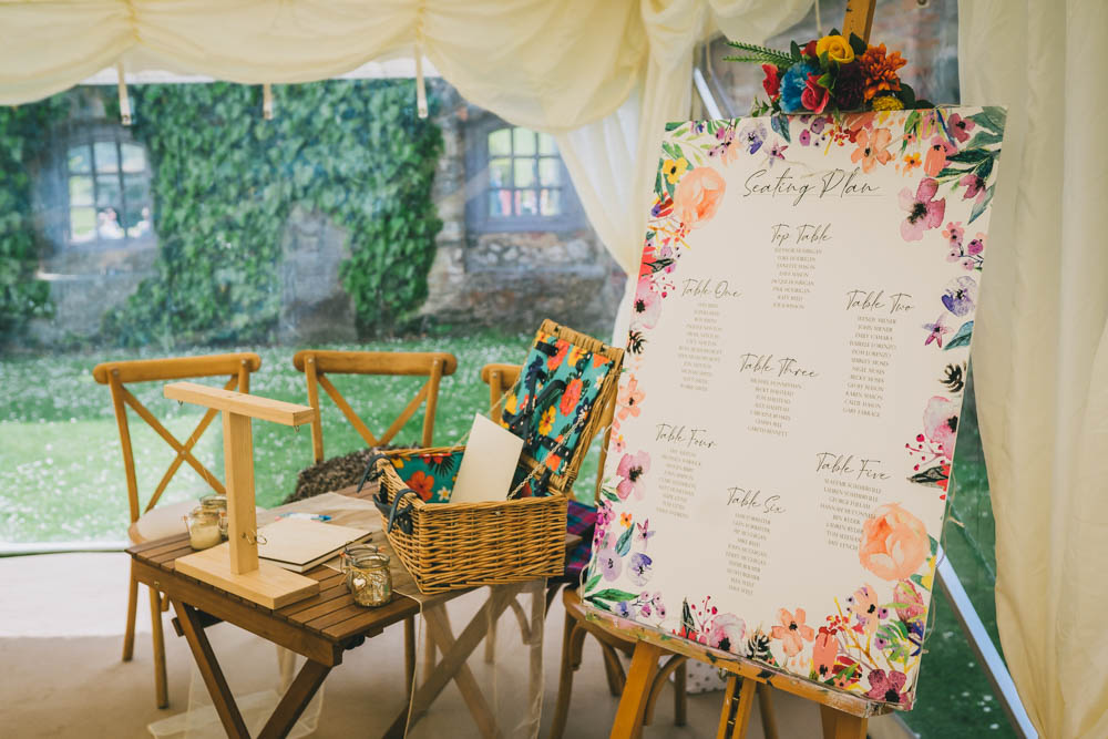 Floral Table Plan Yellow Pink Wedding Amy Jordison Photography
