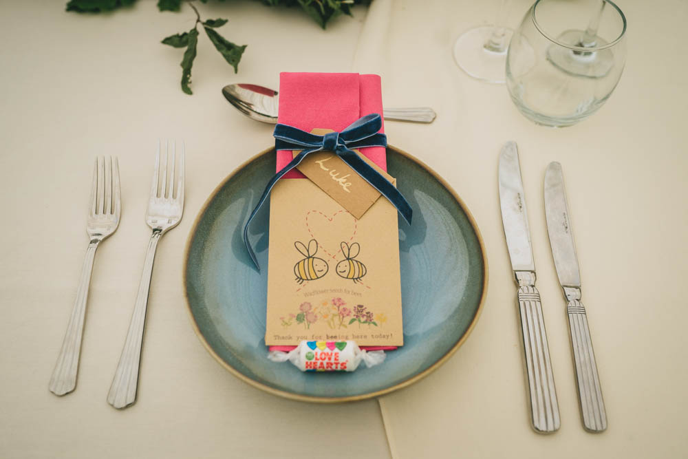Place Setting Napkin Name Yellow Pink Wedding Amy Jordison Photography
