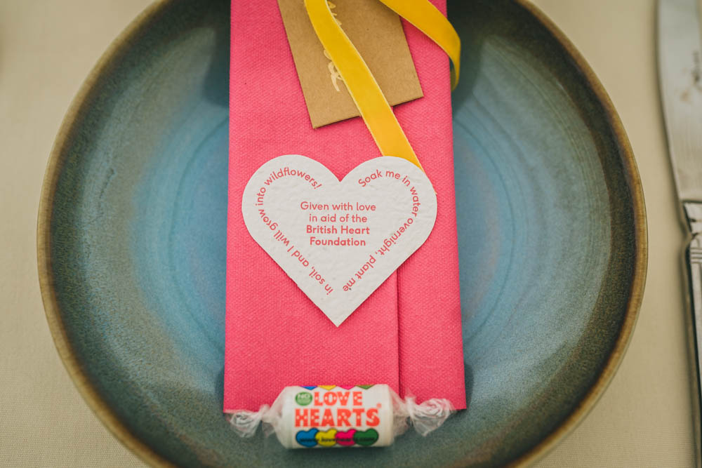 Love Heart Favours Yellow Pink Wedding Amy Jordison Photography
