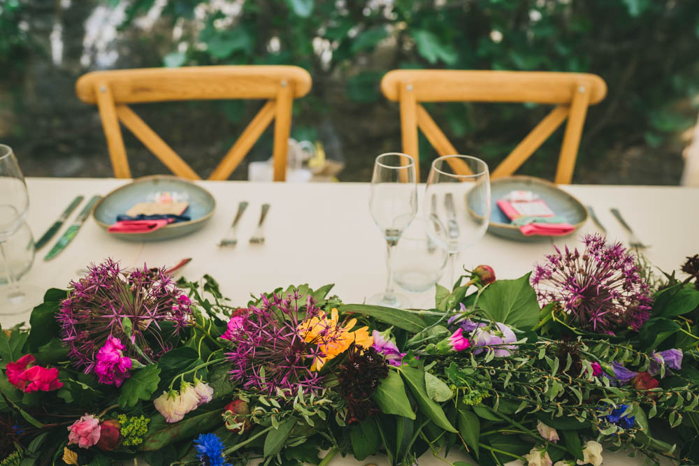 Top Table Flowers Yellow Pink Wedding Amy Jordison Photography