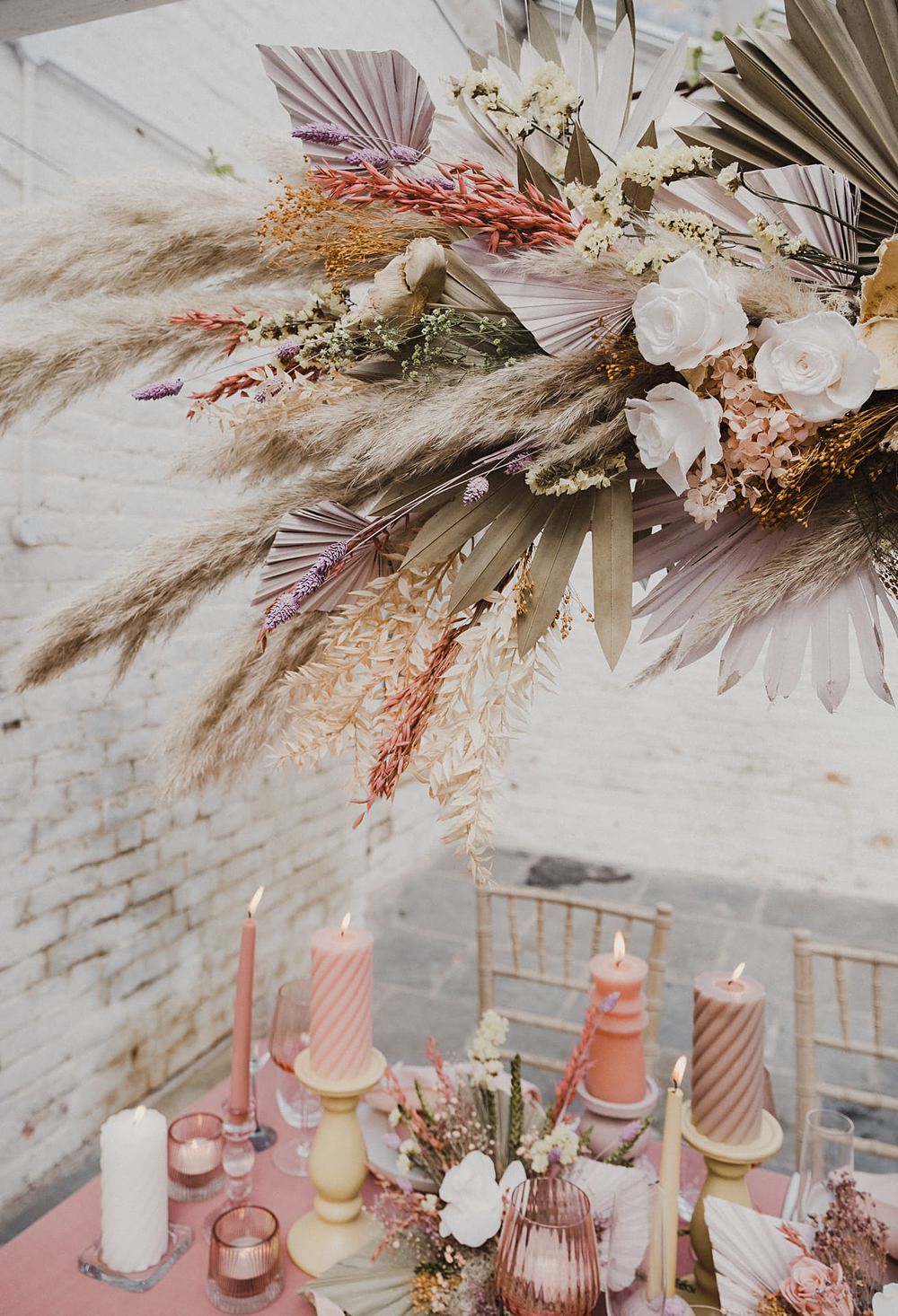 dried flower cloud hanging installation wedding stellaphotography