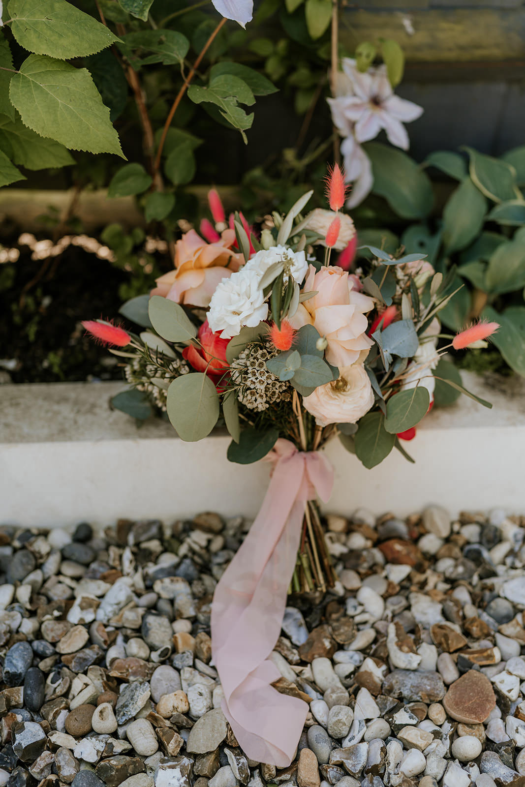 Brighton Barn Wedding Kim Williams Weddings Bridal Bouquet Flowers Pink Neon Sage Rose