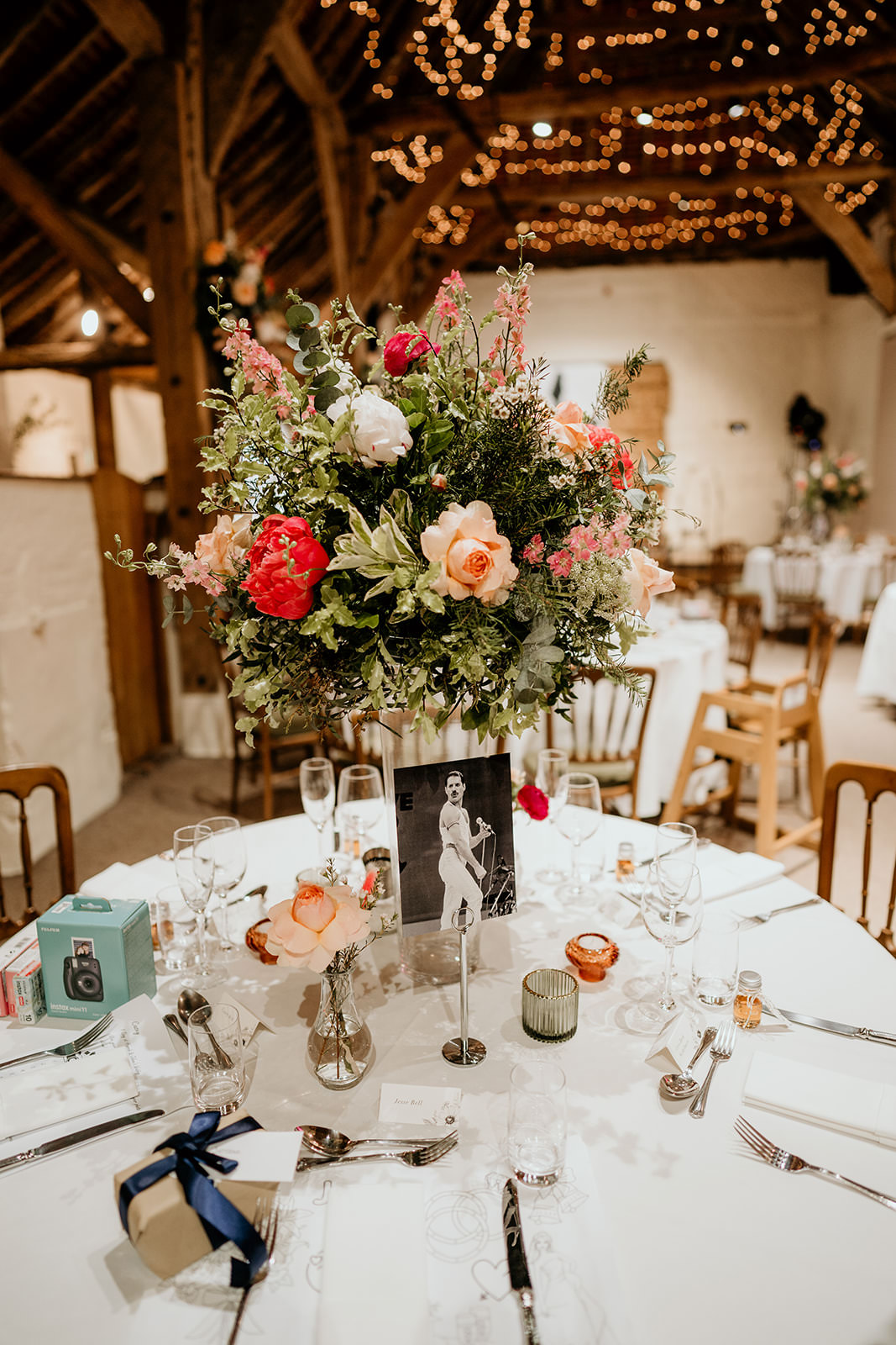 Centrepiece Flowers Neon Pink Sage Green Brighton Barn Wedding Kim Williams Weddings