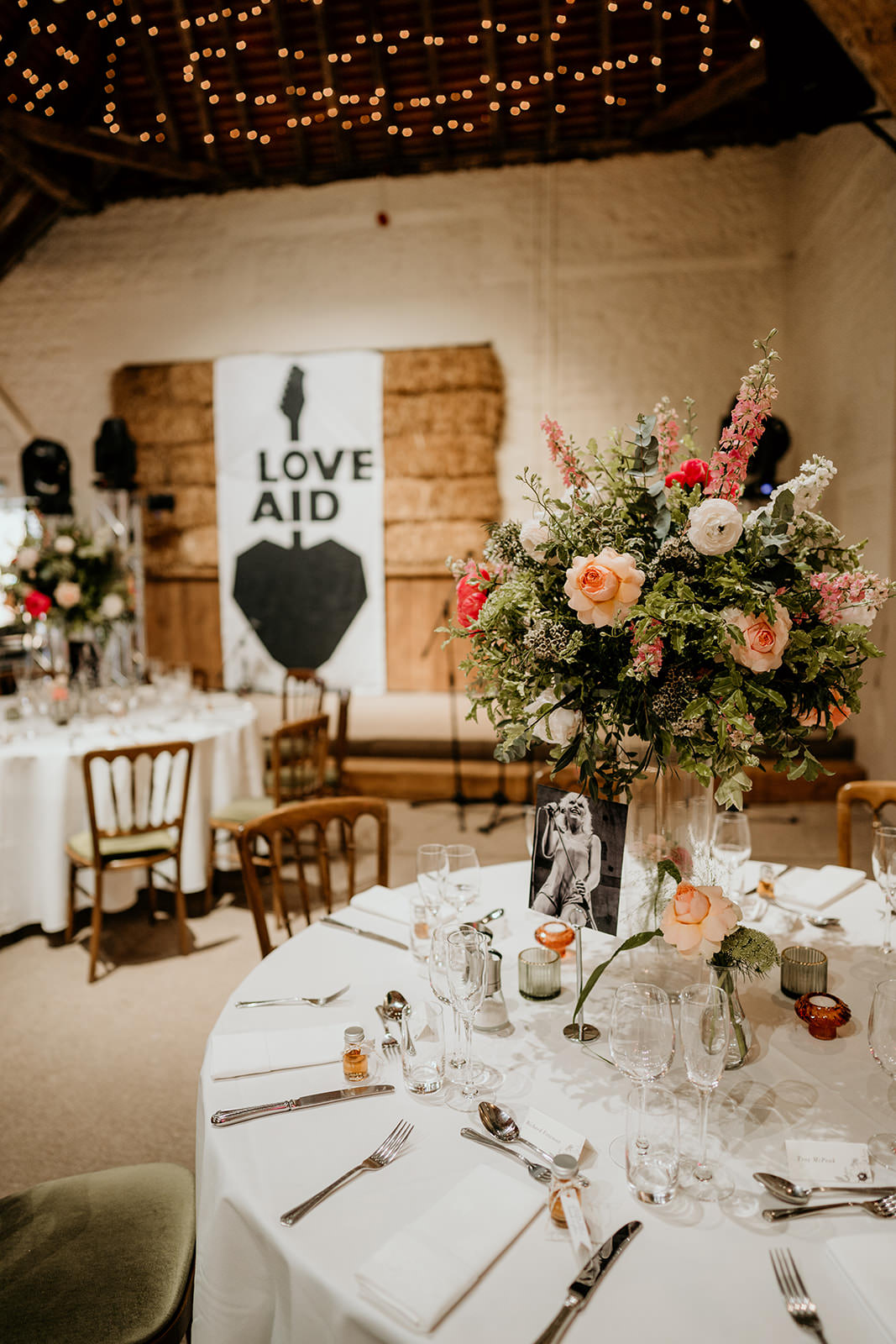 Fairy Lights Tall Flower Centrepieces Brighton Barn Wedding Kim Williams Weddings