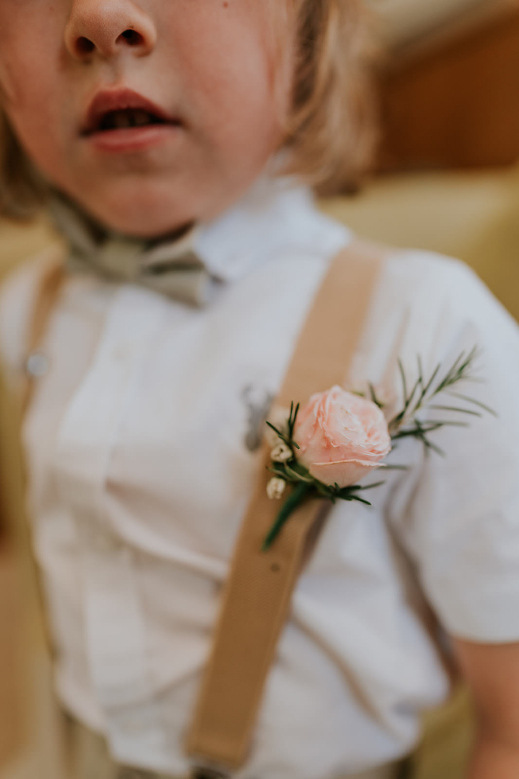 Page Boy Bow Tie Braces Buttonhole Brighton Barn Wedding Kim Williams Weddings