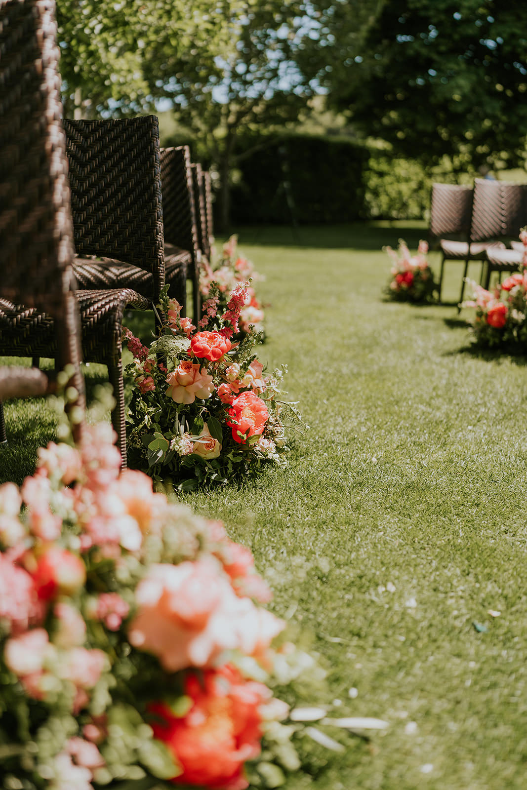 Aisle Ceremony Flowers Neon Pink Sage Brighton Barn Wedding Kim Williams Weddings