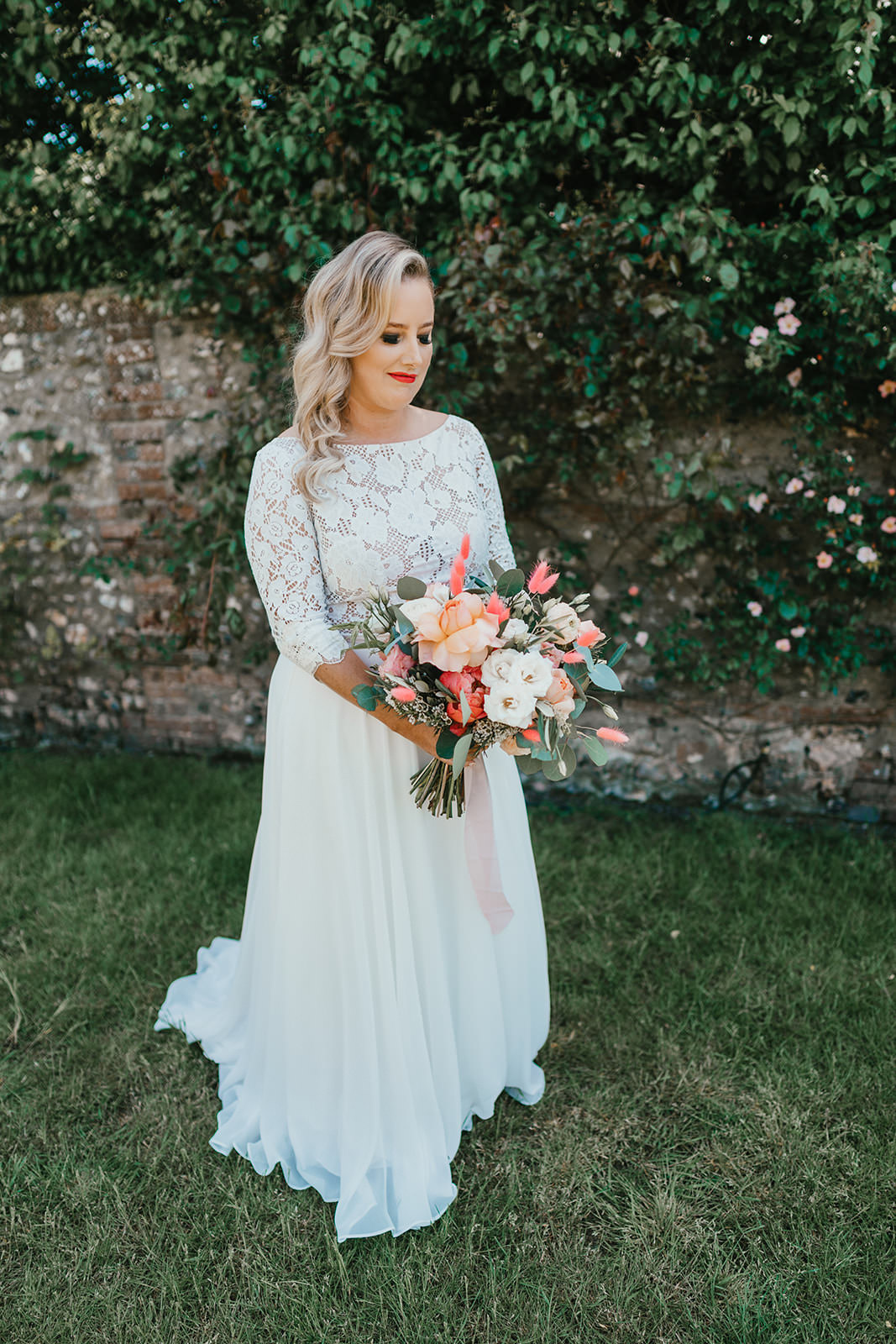Dress Gown Bride Bridal Lace Top Long Sleeve Brighton Barn Wedding Kim Williams Weddings