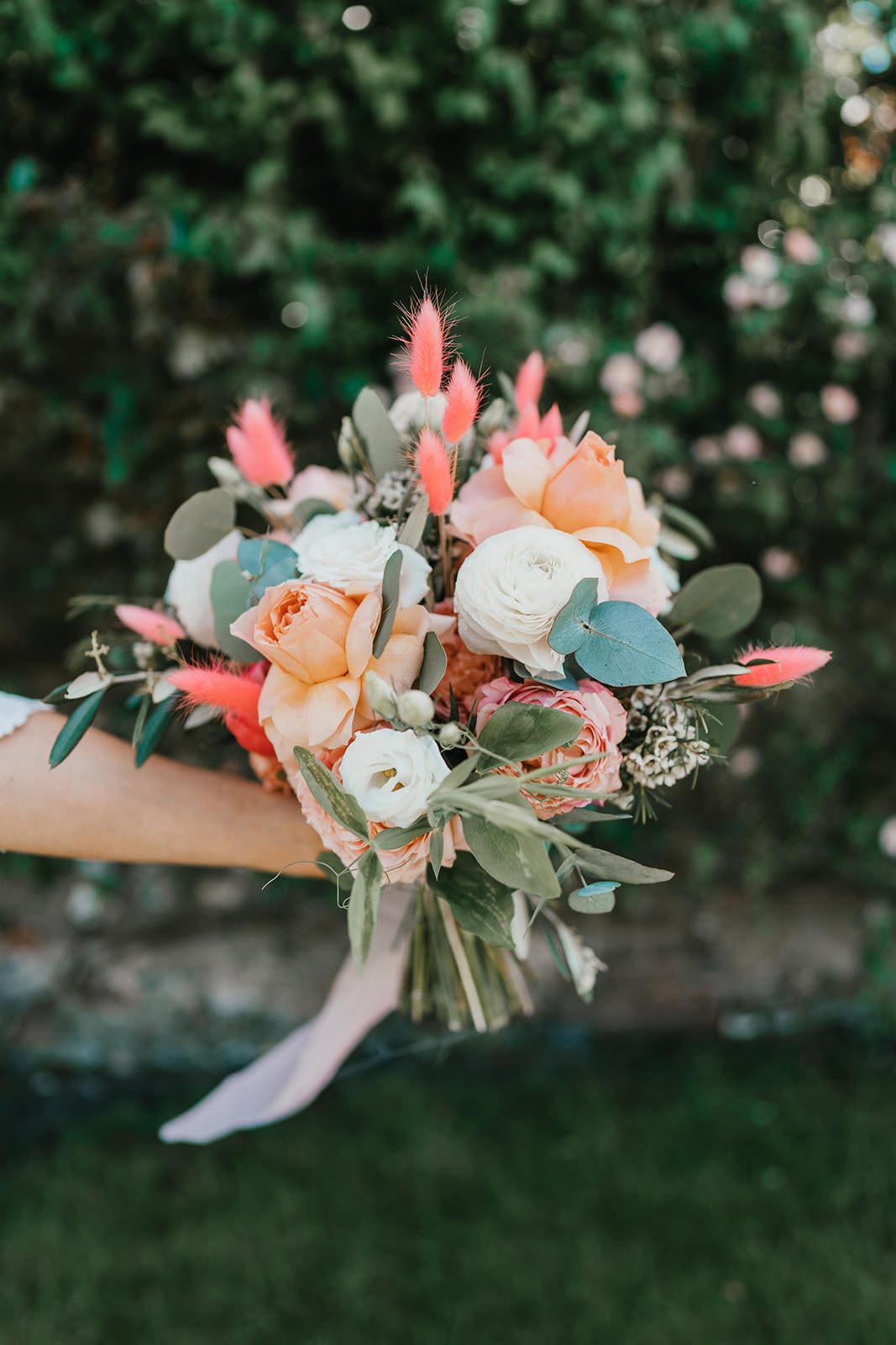 Bridal Bouquet Flowers Pink Neon Sage Rose Brighton Barn Wedding Kim Williams Weddings