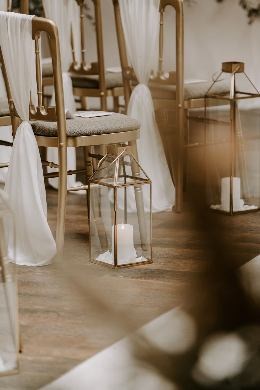 Aisle White Candles Flowers Chair Sash Cockliffe Country House Wedding The Light Painters