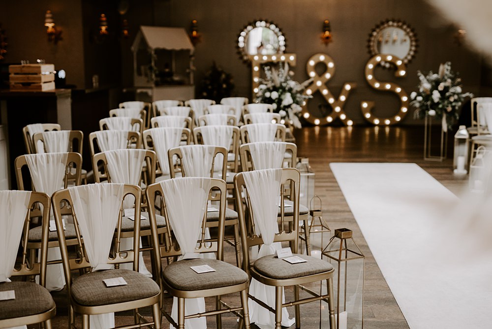 Aisle White Candles Flowers Chair Sash Cockliffe Country House Wedding The Light Painters
