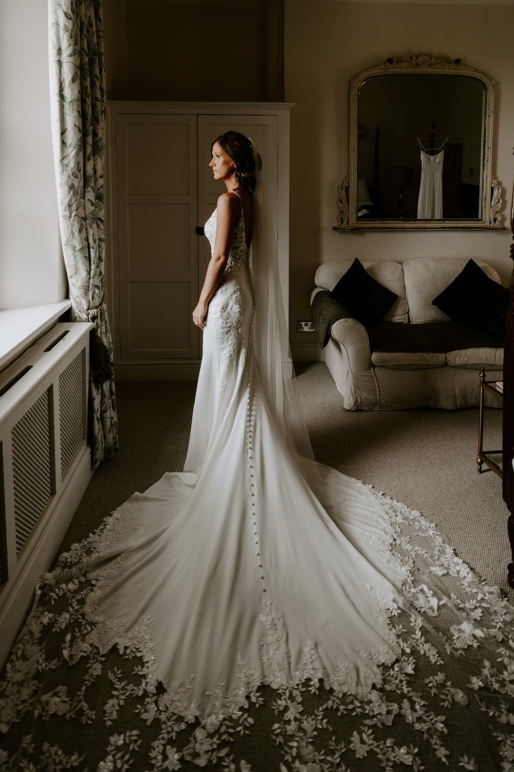 Dress Gown Bride Bridal Lace Long Train Sophia Tolli Cockliffe Country House Wedding The Light Painters