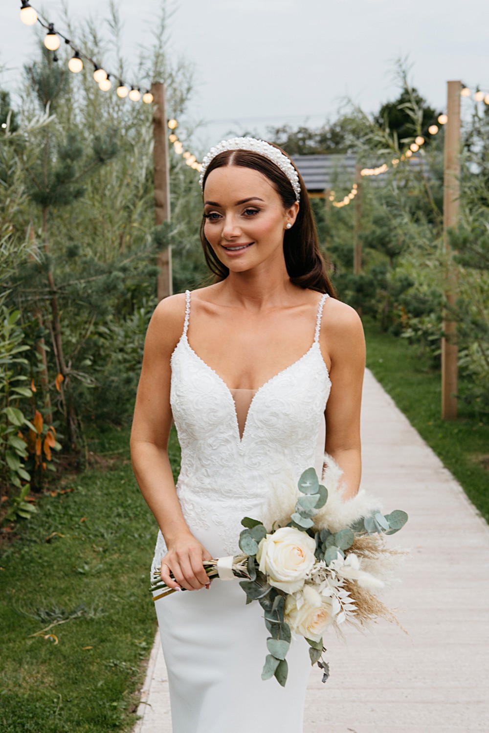Dress Gown Bride Bridal Straps Lace Train Elegant Farm Wedding Jenny Rose Photography
